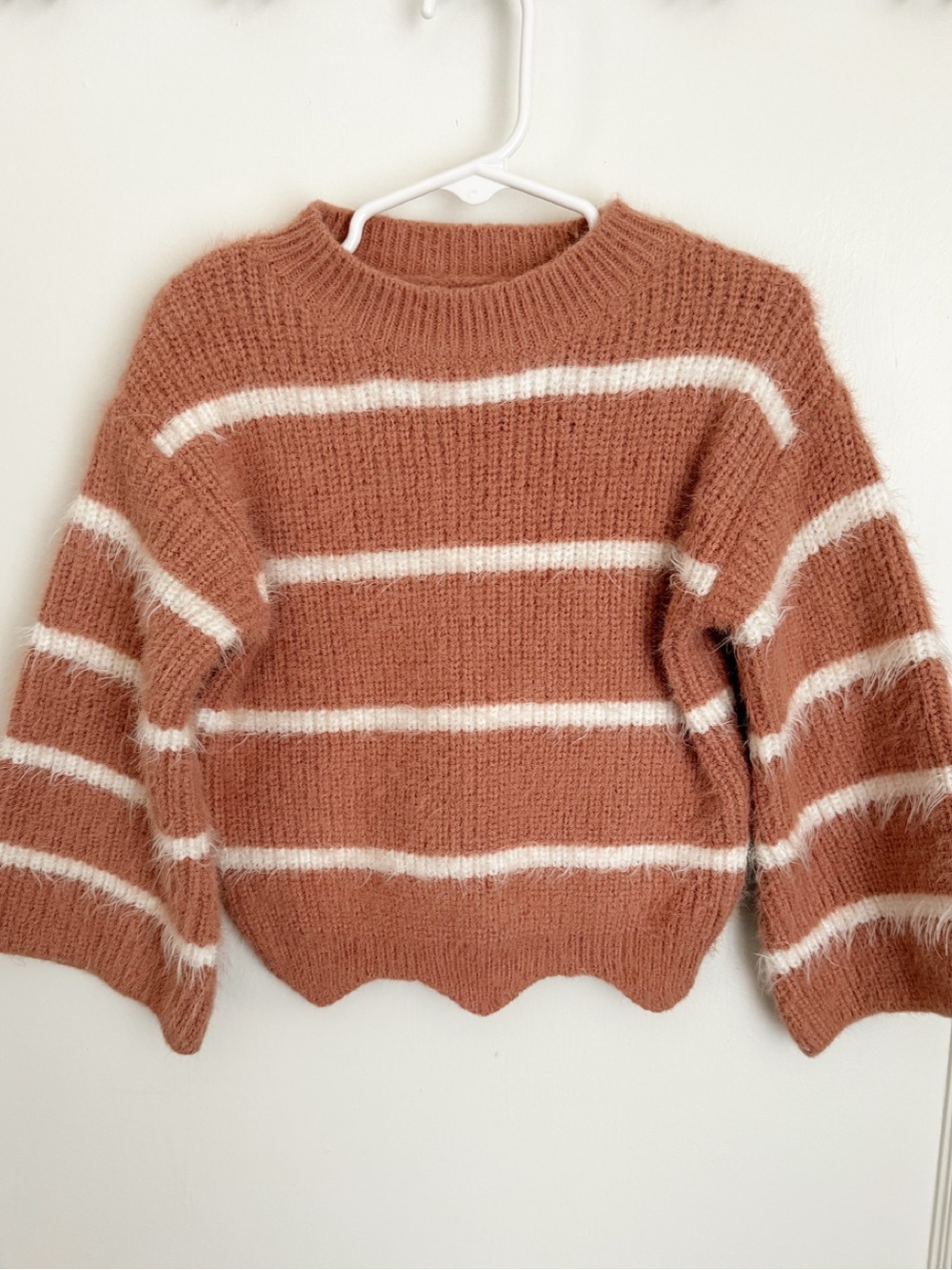 GB girls Pink Mauve and White Striped Crewneck Sweater